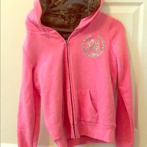 Thick PINK hoodie zip up with full fur inside